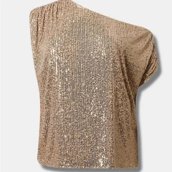 Torrid Gold Chic Off the Shoulder Sequin Blouse NWT - Picture 5 of 6